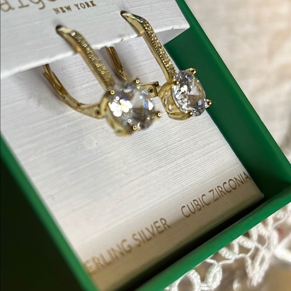 Sterling Silver Golden hoops Cubic Zirconia Earrings - Picture 2 of 4